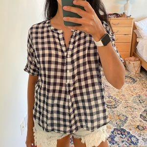Navy and White Checkered Blouse, Size Small!